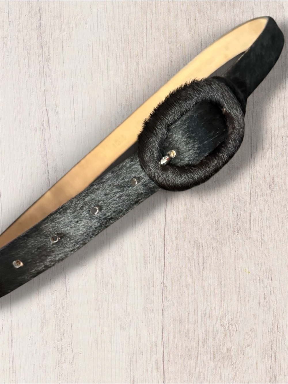 Henri Bendel Calf-Hair Black Belt with Genuine Leather lining. - Picture 2 of 4